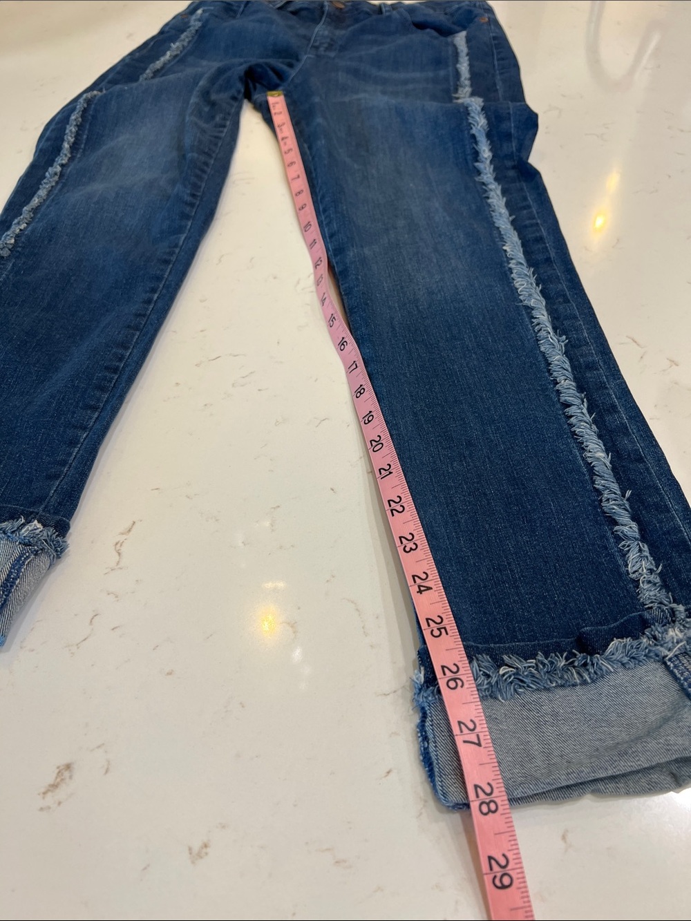 Karl Lagerfeld Raw Hem Fringe Crop Cuffed Jeans Size 12 - Picture 9 of 10